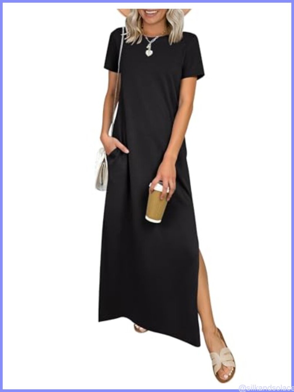 Womens Casual Maxi Dress Wrinkle Free with Pockets Short Sleeve A-Line
